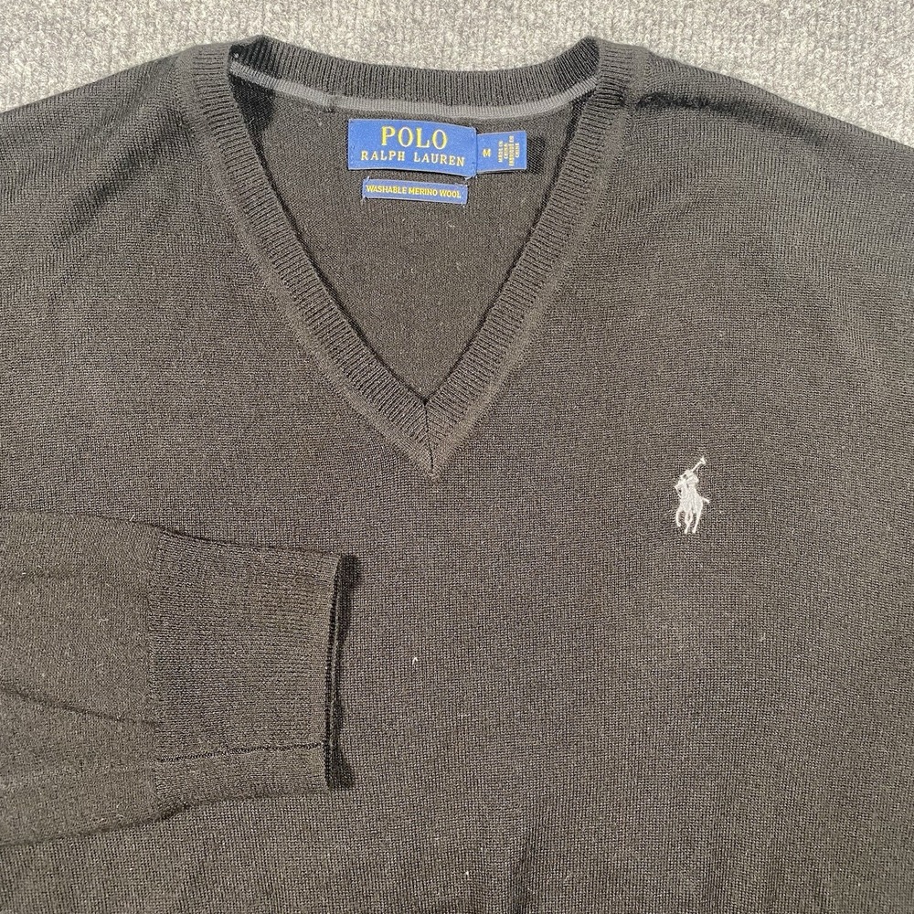 Polo Ralph Lauren Mens Medium 100% Washable Merino Wool V Neck Pullover Sweater